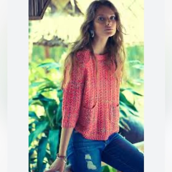 Anthropologie Moth Coral Marled Swing Sweater Large - Picture 1 of 15